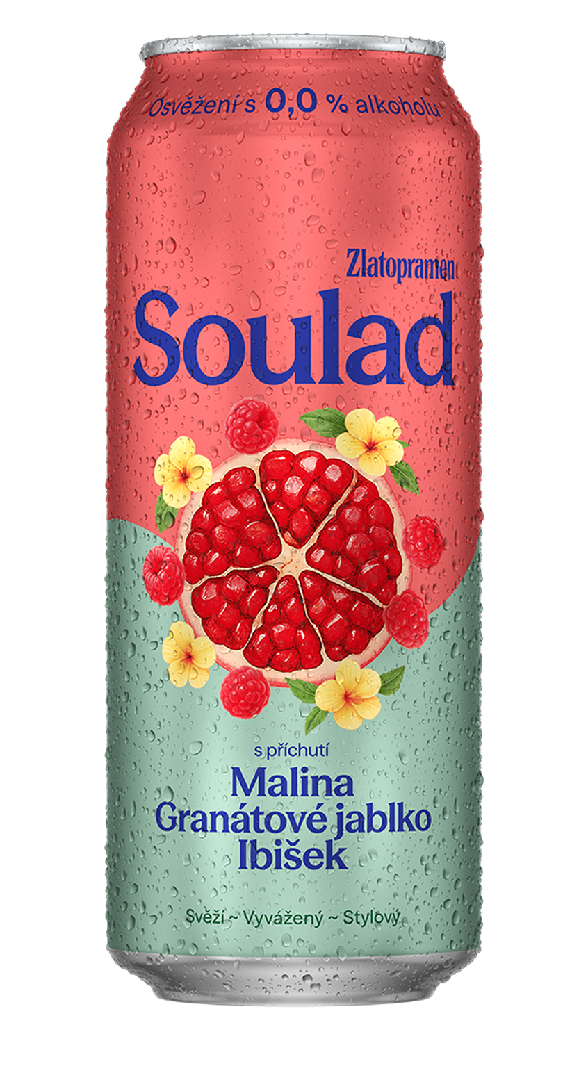 Soulad 0,0 % malina, granatové jablko a ibišek 0,5 l plech